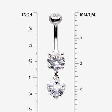 Detail View 1 of Elegant Heart Drop Sparkle Belly Button Ring-Clear Gem